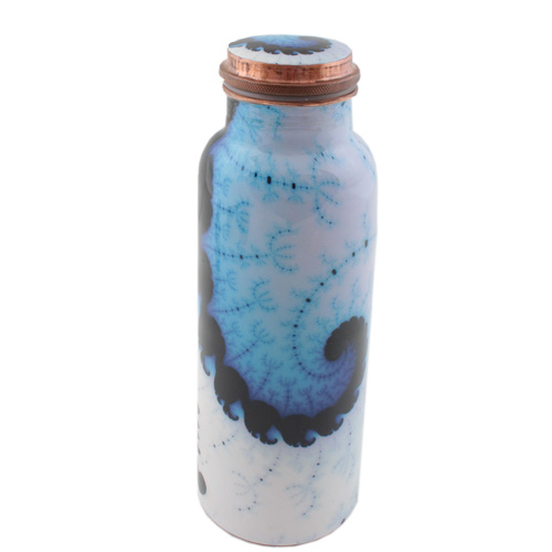 Ayurveda / Wellness / Kupfergef&auml;&szlig;e / Kupferflasche Spiral blau-weiss, 0,85 Liter